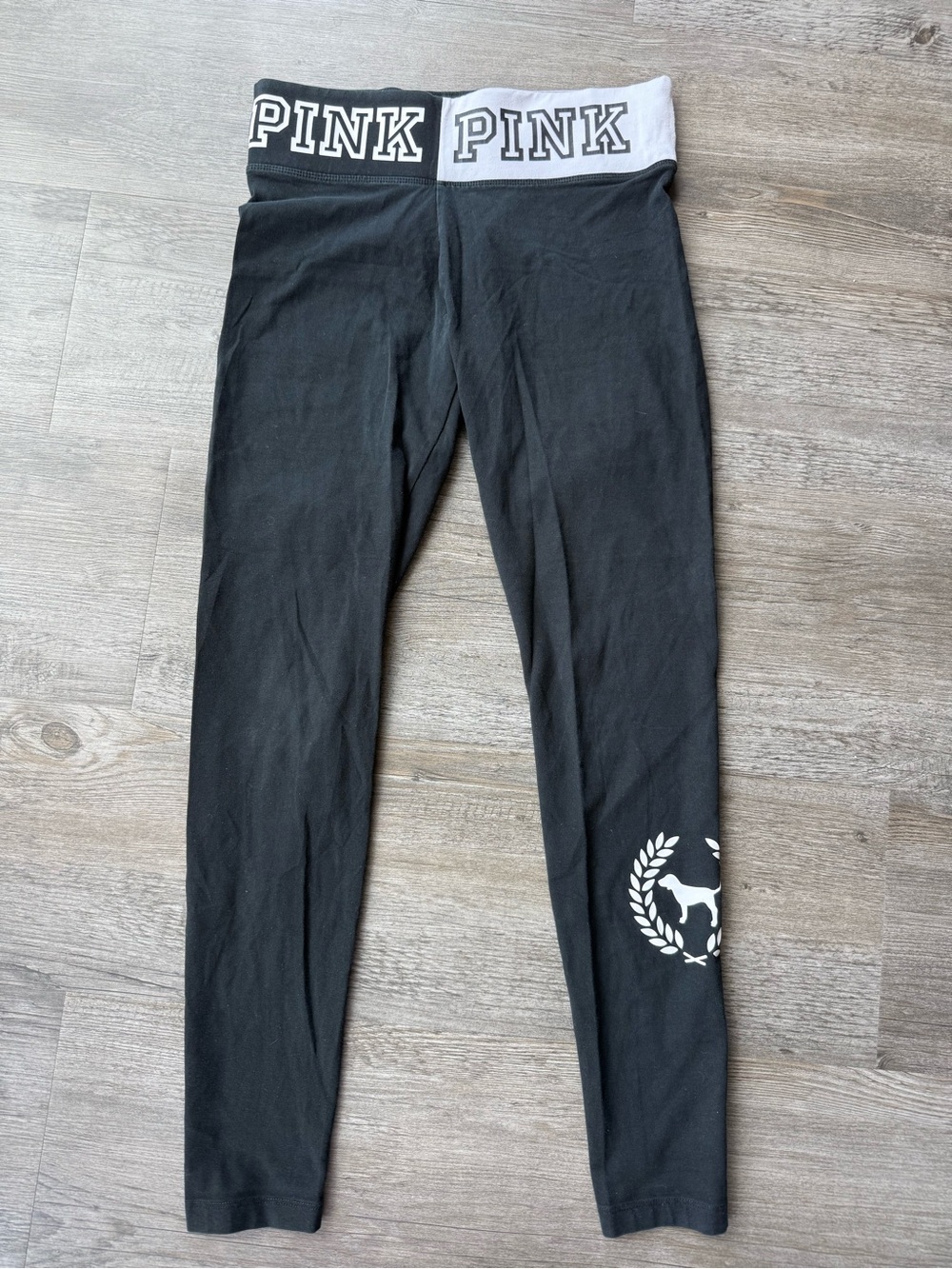 PINK Victoria's Secret Black Leggings with White Logo Waistband